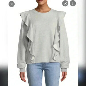 A.L.C. Gray Keller Ruffle Crewneck Pullover Sweatshirt
